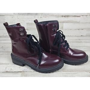 MADDEN GIRL Alicee Women’s Sz 7.5M Combat Platform Vegan Burgundy Leather Boots.